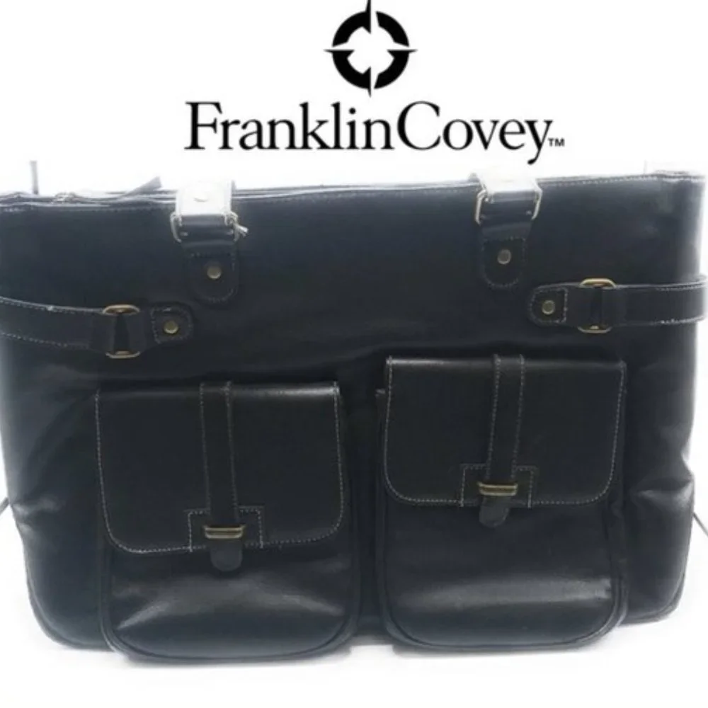FRANKLIN COVEY Business Laptop Tote Black Leather Bag